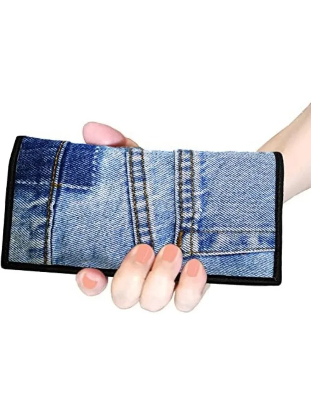 Upcycled Blue Denim Bi-Fold Wallet with ID Window & Coin Pocket - Unisex
